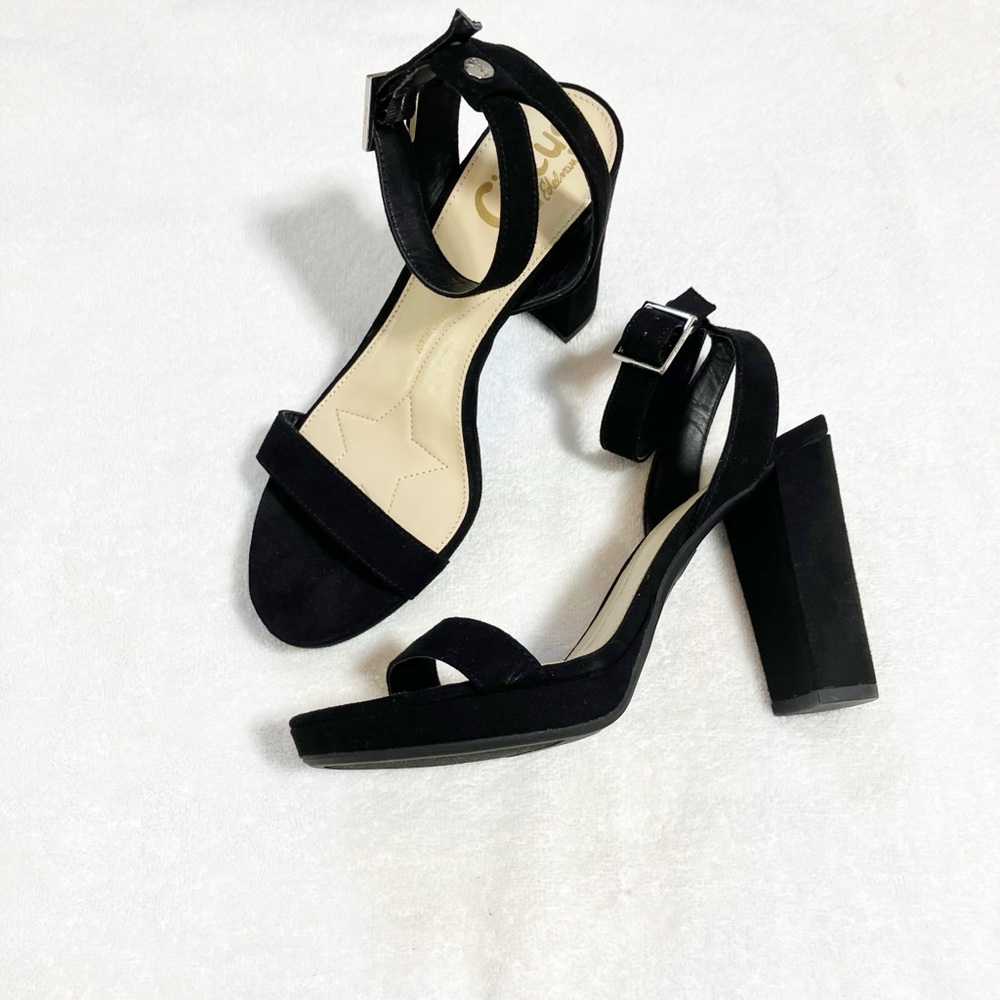 🔥Sam Edelman Abigail black faux suede platform heel sandals Sz 6.5